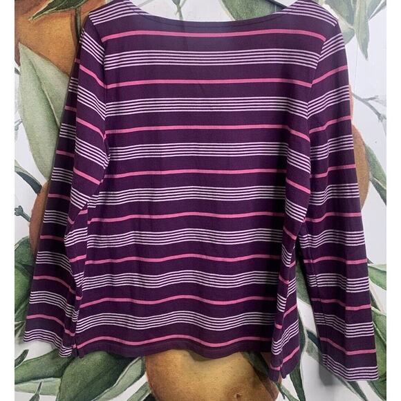 Talbots Large 100% Cotton Boatneck Striped Long Sleeve Shirt Burgundy Red - Picture 5 of 5